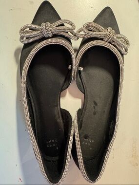 a new day Black Pointed Flats with Crystal Bow Trim